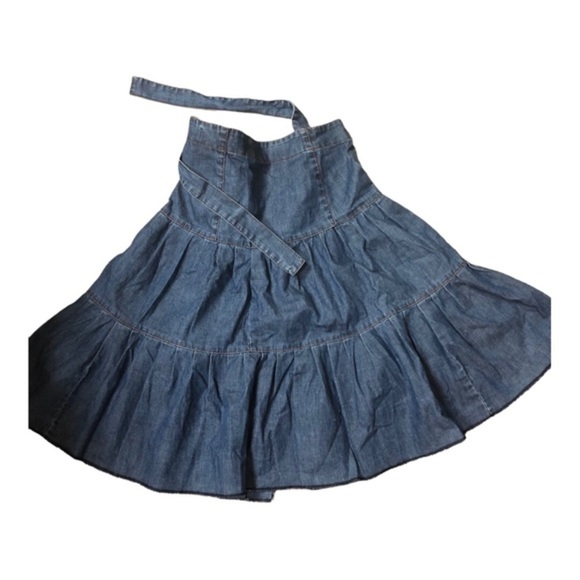 Zara denim tiered flare buttoned down belted western prairie style skirt size 2 - Picture 12 of 16